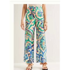 Anthropologie Maeve Cropped Flare Satin multicolor pants with pockets. Women 6
